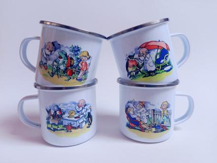Smaltované hrnčeky s retro obrázkami, 