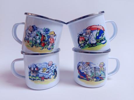 Smaltované hrnčeky s retro obrázkami, 