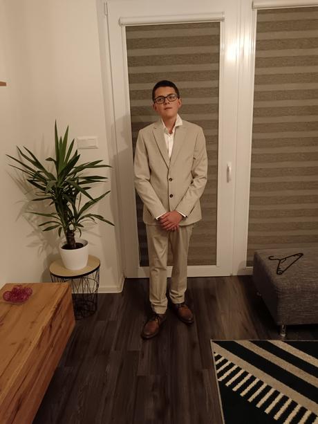 Károvaný, slim fit oblek, 48