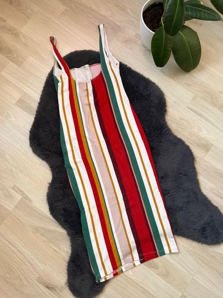 Bershka midi pruhovane farebne šaty na ramienka, bershka,xs