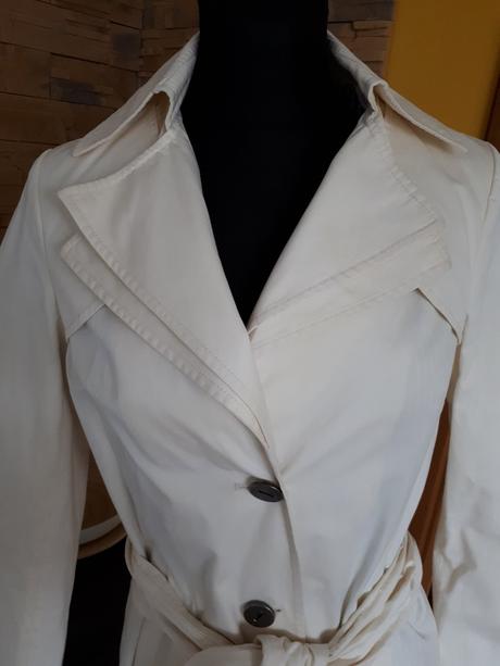 Krémový prechodný kabát, trenčkot/trenchcoat, 38
