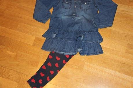 Komplet - riflové šatičky + legínky, 110