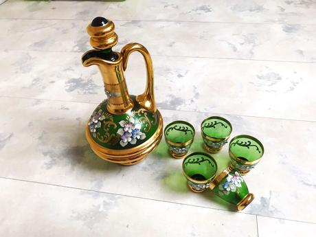 Karafa+poháriky bohemia z borského skla,