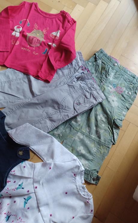 Mix oblečenia + vkladačka a plyšák, 68–80