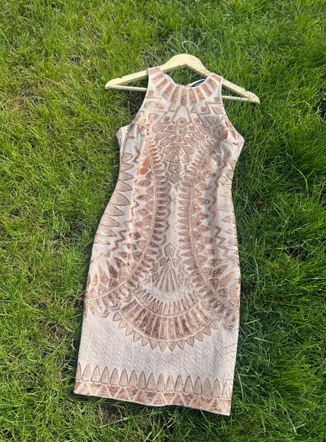 Flitrované rose gold šaty, xs