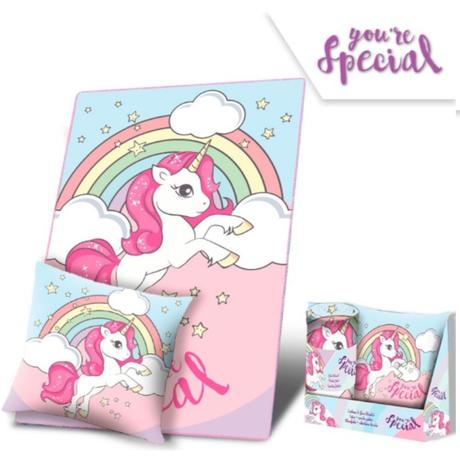Darčekový set(dekor.vankúš + flísová deka) unicorn, 