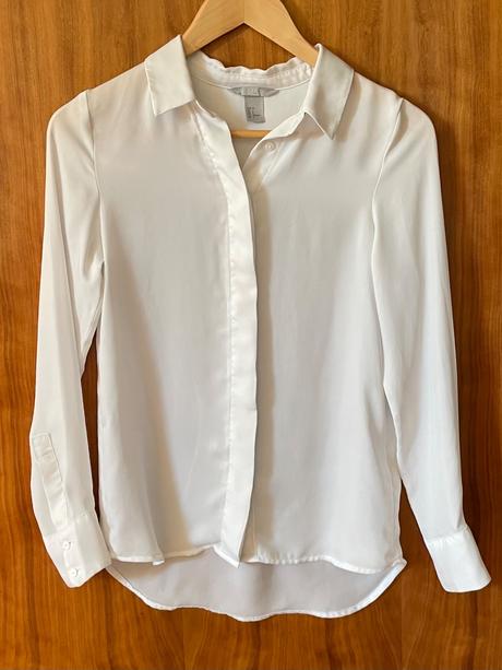 H&m biela voľná šifónová košeľa s dlhým rukávom, h&m,32