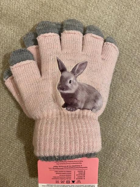 Ružové trblietkavé rukavice so zajacom, 104