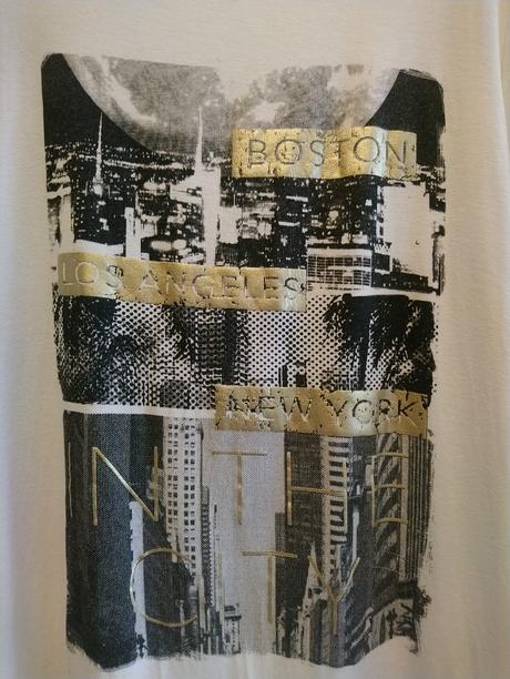 Predĺžený biely elastický top, motív, blue motion, xl