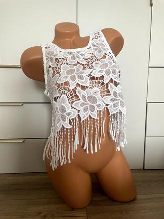 Biely čipkovaný crop top, xs/s, xs