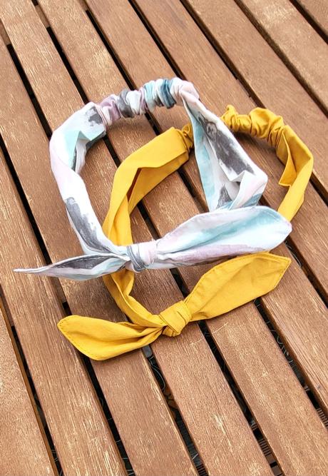 2 x látkové čelenky žltá a pestrá,