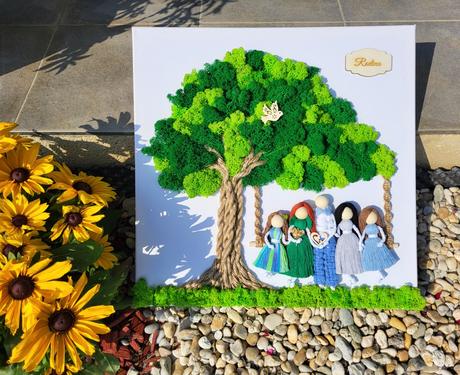 Machový obraz a makrame rodina,