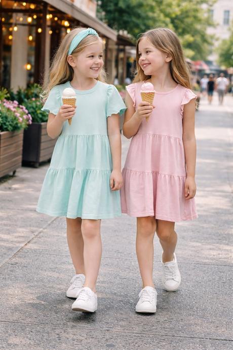 Dievčenské pohodlné bavlnené šaty jemná mätová, 128 - 158