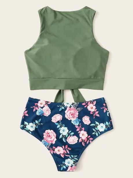 Plavky high waist floral, l