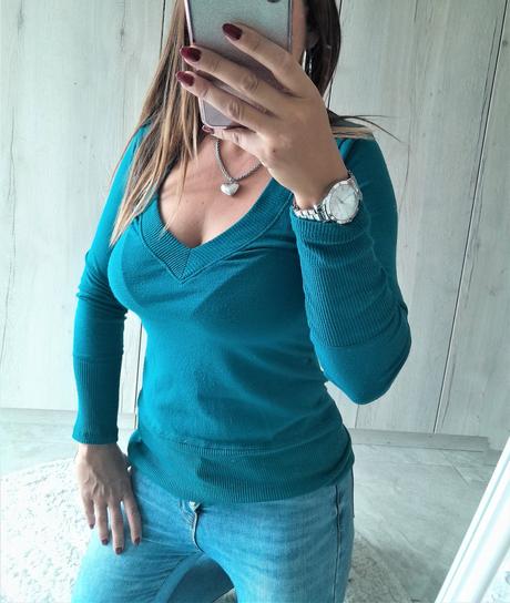 Petrolejový predĺžený sveter-m, m