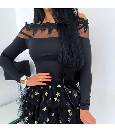 Cierny top lace, s
