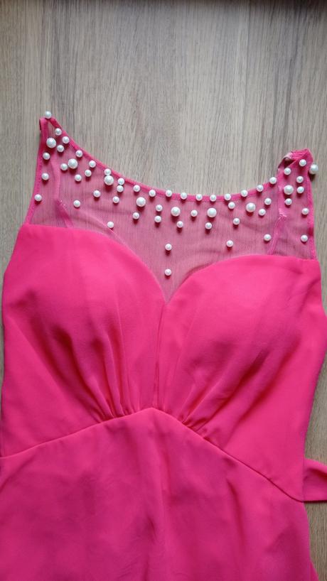 Slávnostné šaty koralové 38, s perličkami top, m