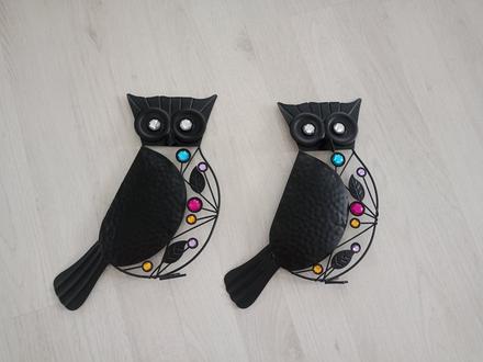 Dekorácia, sovy/kovove, 