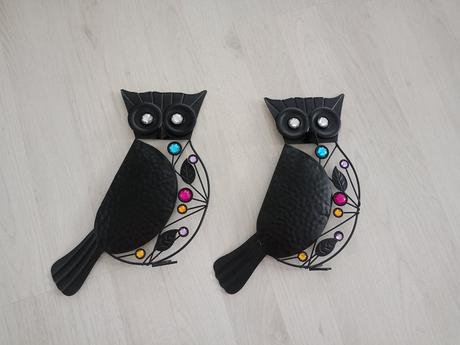 Dekorácia, sovy/kovove, 