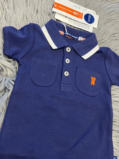 Chlapčenské body s vreckami a macíkom (0-3 mes.), original marines,56