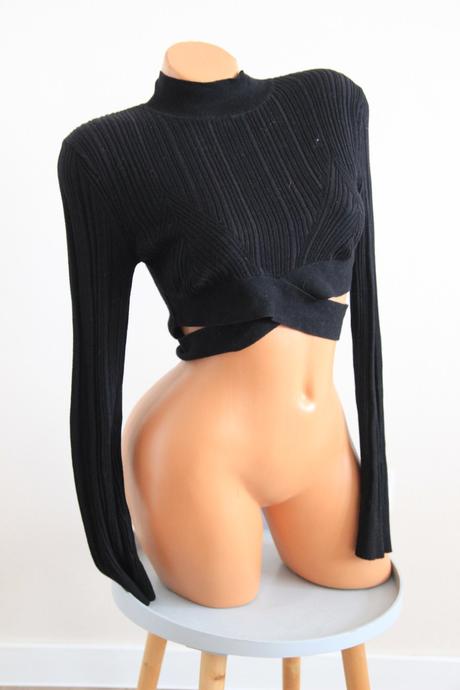 Čierny crop top, m, m