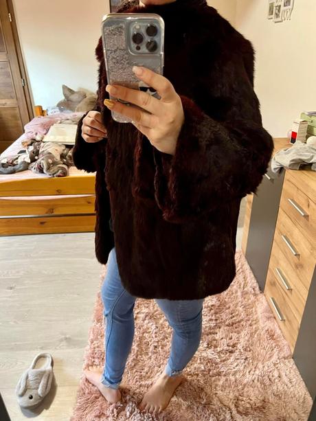 Burgundy luxusny zimny kozuch-kabat, xl