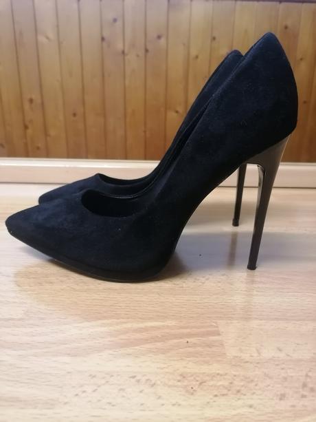 Čierne semišové lodičky na vysokom opätku, 36