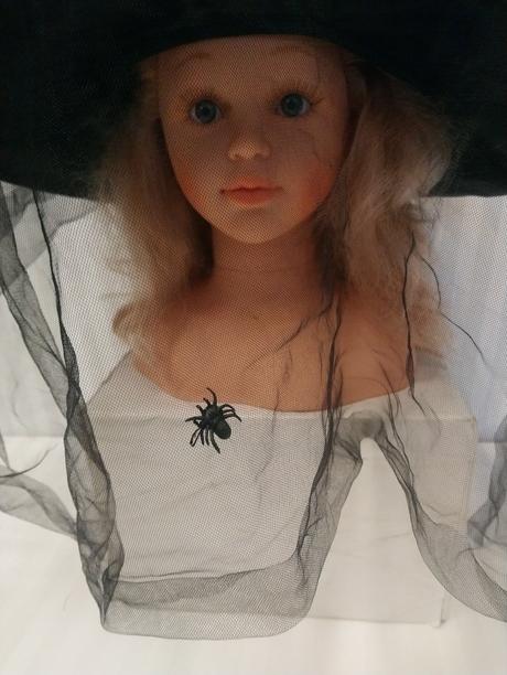 Čarodejnícky klobúk ruža, perie, závoj s pavúčikmi,