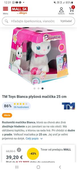 Bianca plyšová mačička - rozdiel v cene