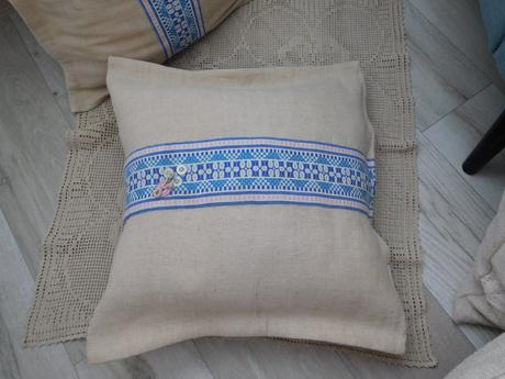 Vankúše z ľanového plátna , obrus starodávny, 