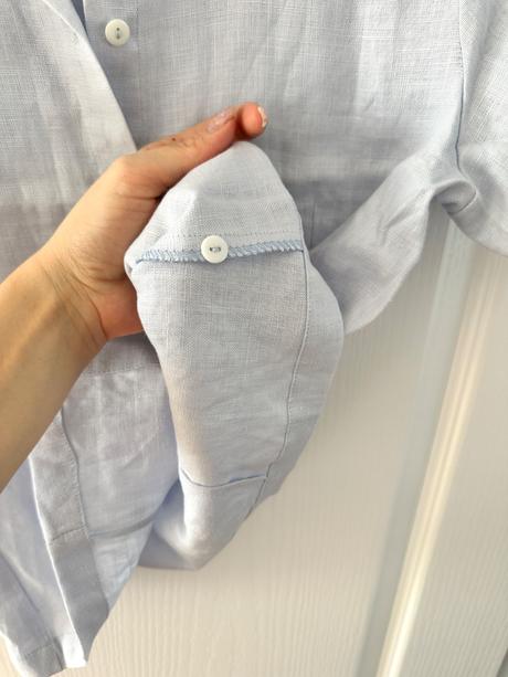 Svetlomodrá ľanová blúzka s krátkymi rukávmi, m