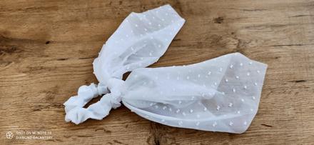 Gumička na vlasy - šifónová - 32 cm - biela, 