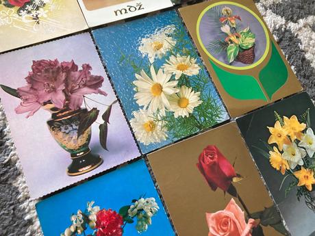 Retro pohľadnice kvety a mdž 80-90te roky, 