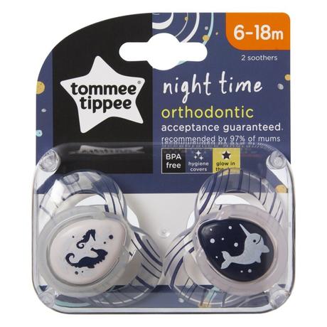 Tommee tippee cumlík c2n silikón night 6-18m, 2 ks, tommee tippee