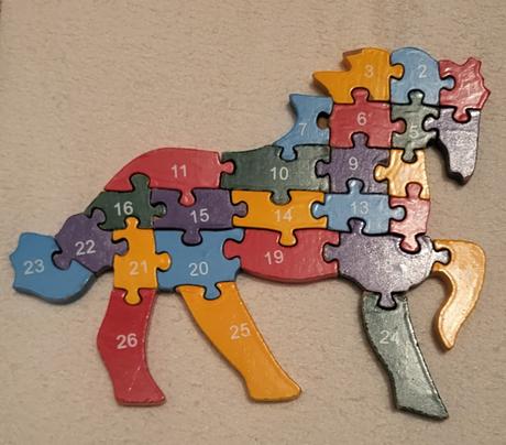 Drevené puzzle kôň, čísla a abeceda, 