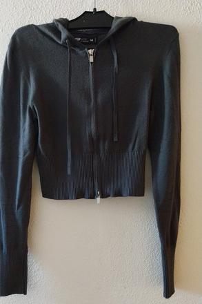 Sivá crop mikina s kapucňou na zips, m