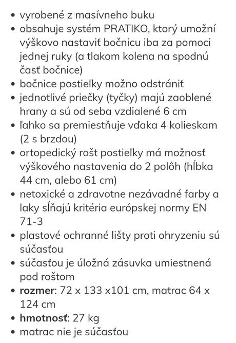 Detská posteľka, šírka (cm): 70,dĺžka (cm): 135