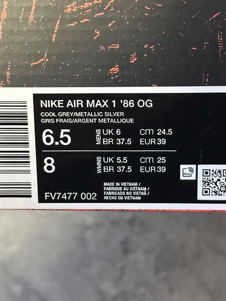 Nike air max 1 86 og, nike,39