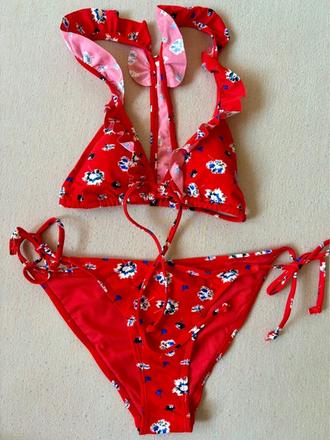 Červené kvetované bikini plavky, gate,xs