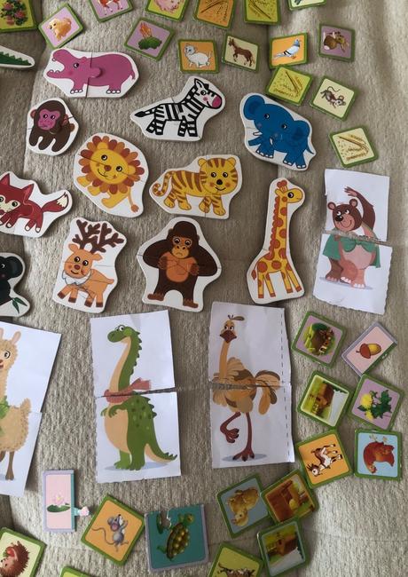 3x puzzle, kartičky so zvieratami,