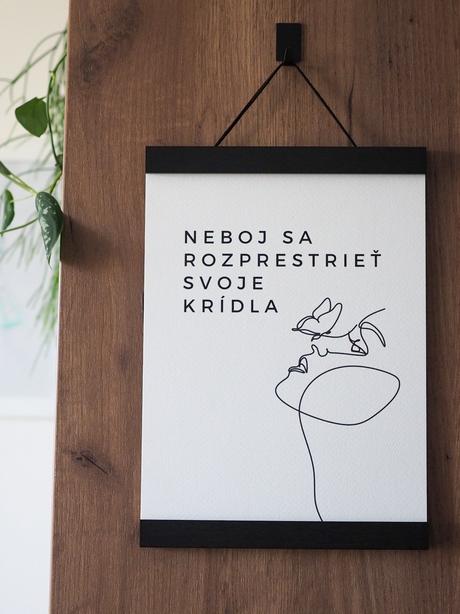 Minalistický textový art print s one line grafikou, 