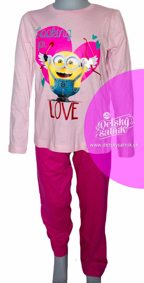 Pyžamo dievčenské s dlhým rukávom mimoni ružové, disney,128