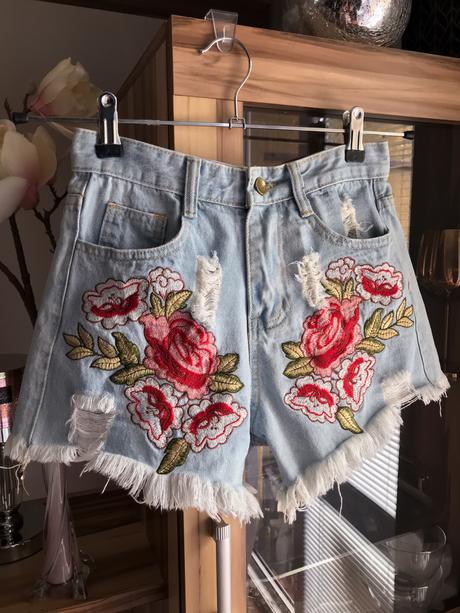 Riflové kraťasy s výšivkou, xs