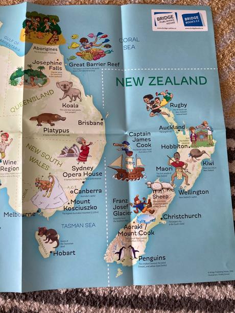 Veľká mapa austrália/nový zéland pre deti, 