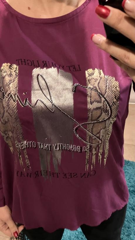 Tričko s potlačou a kamienkami cyklámenové (uni), l / m / s