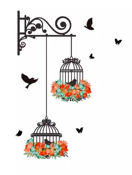 Samolepka na stenu - klietky s vtákmi,