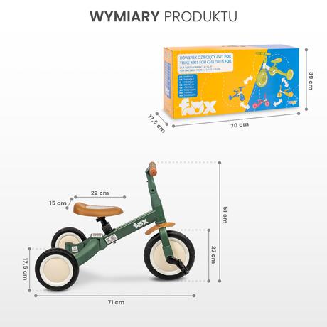 Toyz detské odrážadlo/trojkolka fox 4v1 green, 