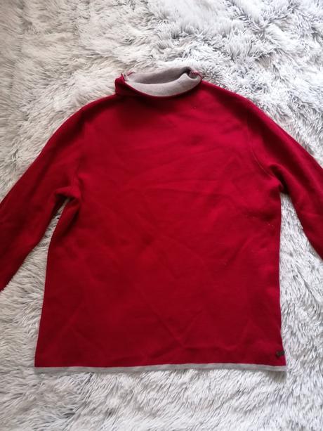 Červený pulovrik so šedým lemovanim, tom tailor,s