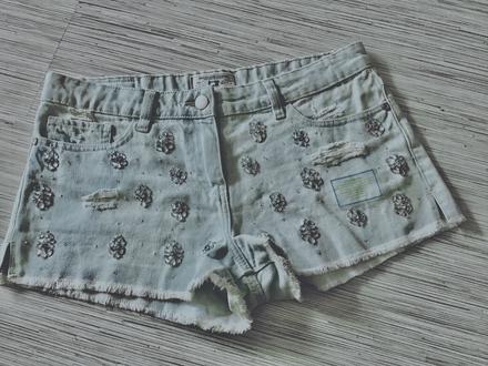 Krasne kratasy s kamienkami, denim,40