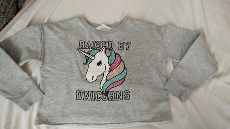 Šedá mikina s unicorns, h&m,146